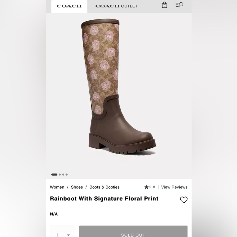 Coach Rainboots with signature floral print.Size 8 B.Never worn.